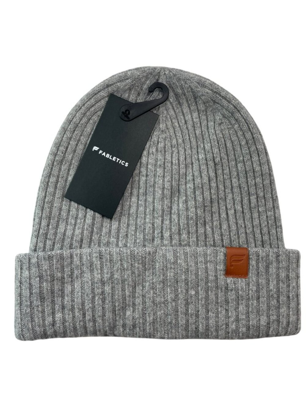 Fabletics Supersoft Cashmere Blend Beanie Classic Grey Heather OS Warm Ribbed Kn